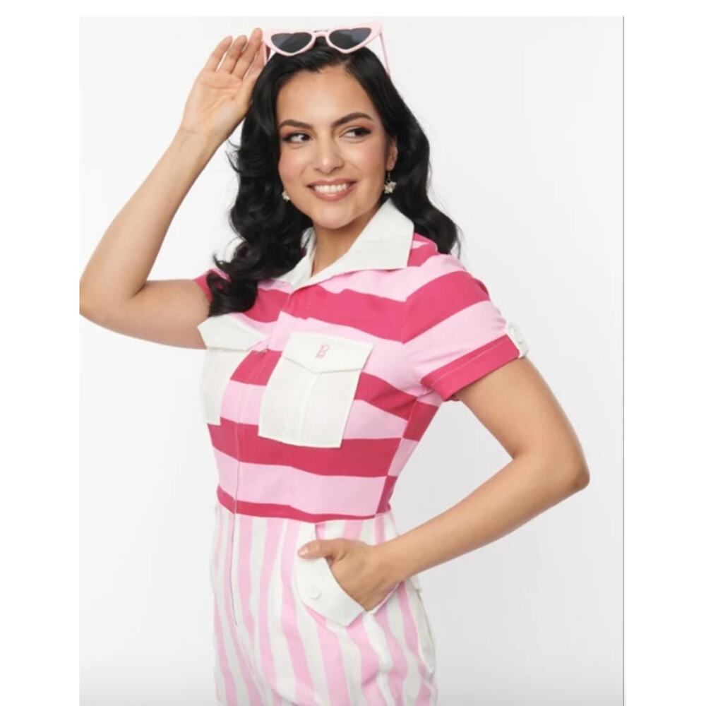 New! Unique Vintage X Barbie Mia Hot Pink Striped Romper 80s Sz 1X Rare #21